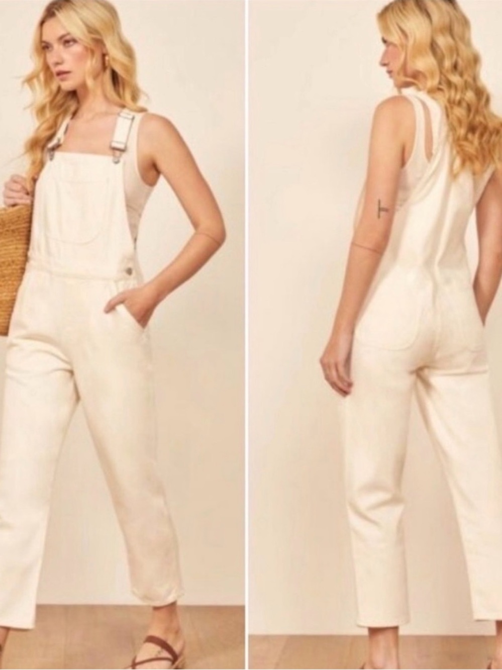 Reformation Smith Overalls Minimalist Cream Casual Neutral Pants Size 2 * READ